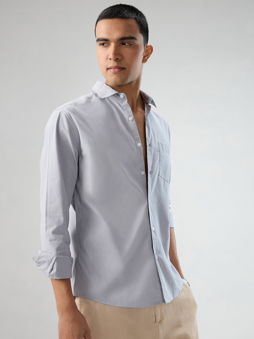 Solid Gainsboro Grey Poplin Peach Finish Shirt