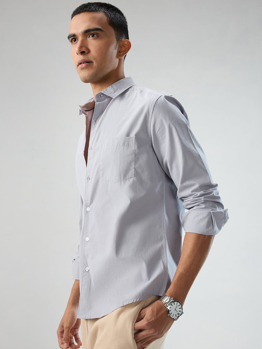 Solid Gainsboro Grey Poplin Peach Finish Shirt