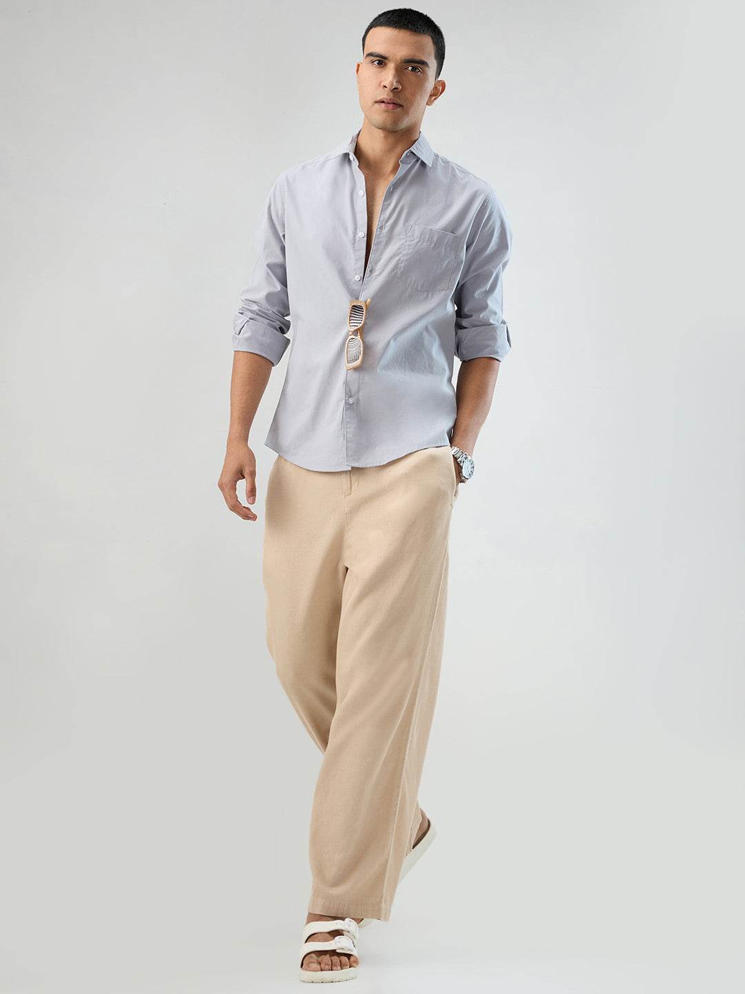 Solid Gainsboro Grey Poplin Peach Finish Shirt