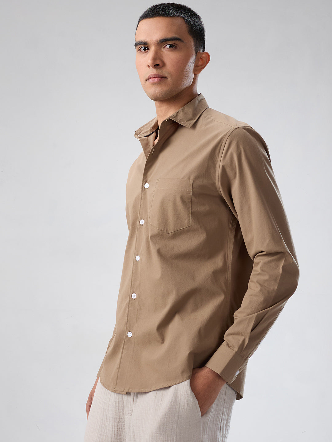 Plush Khaki Peach Finish Poplin Shirt