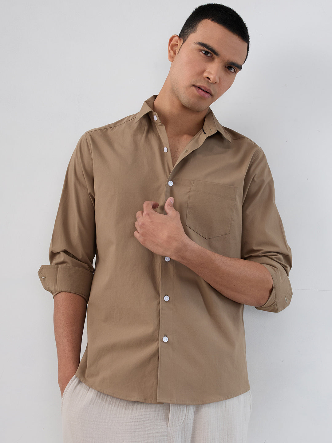 Plush Khaki Peach Finish Poplin Shirt