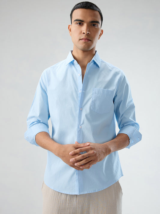 Plush Sky Blue Peach Finish Poplin Shirt