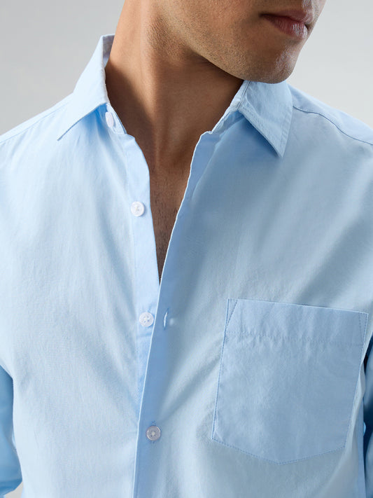 Plush Sky Blue Peach Finish Poplin Shirt