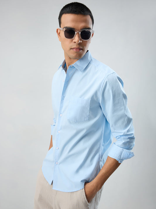 Plush Sky Blue Peach Finish Poplin Shirt