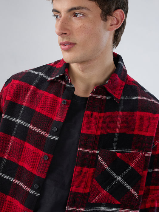 Premium Red & Black Flannel Checks Boxy Fit Crop Shirt