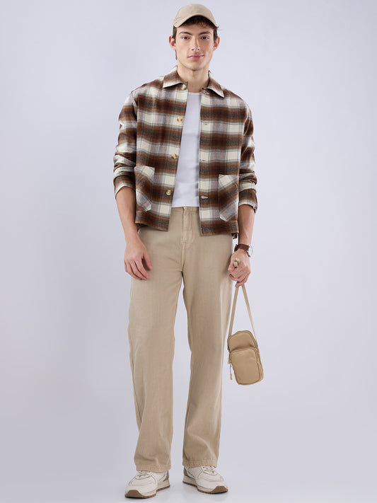 Brown & Beige Oversized Cropped Shacket