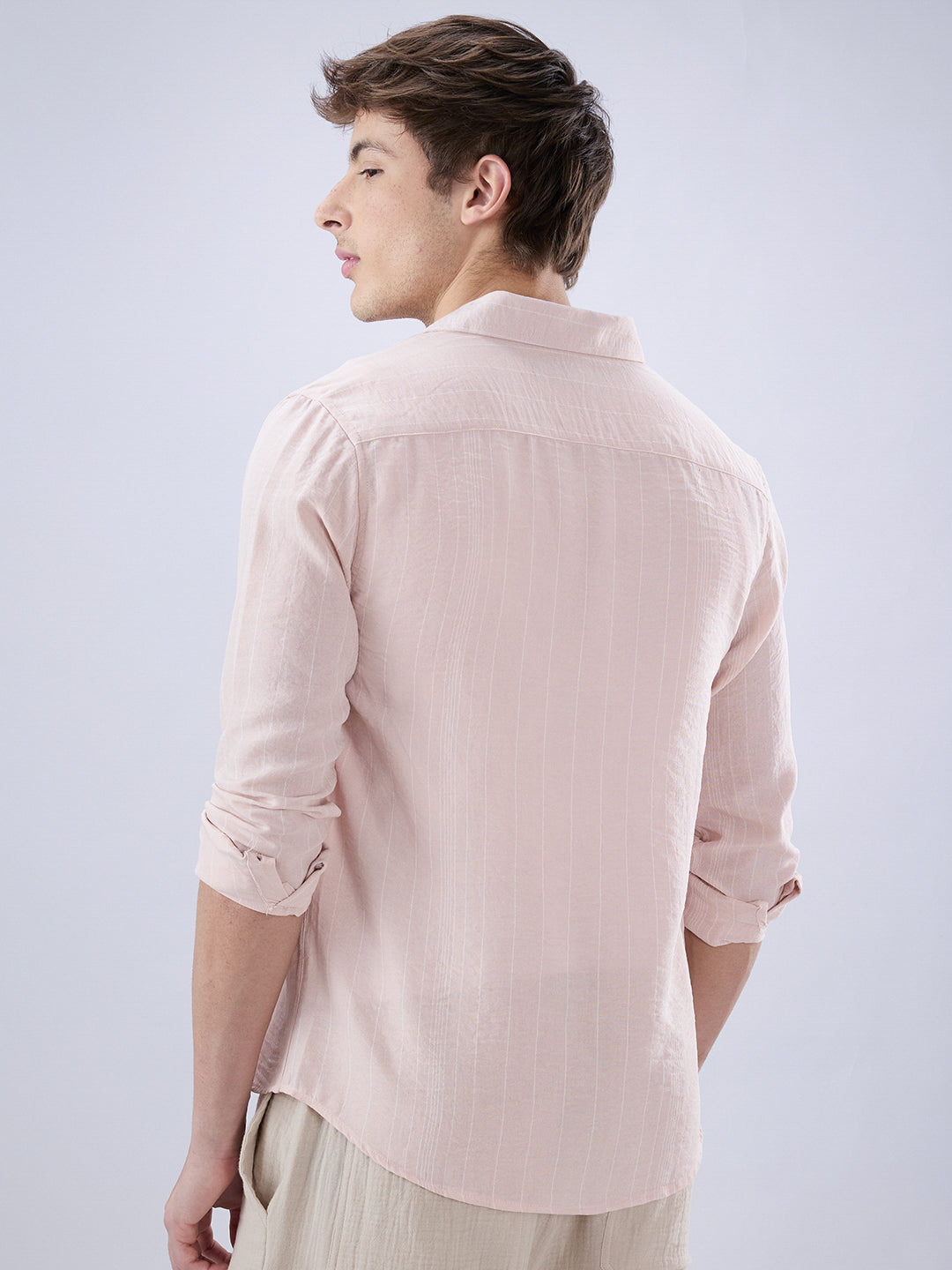 Pale Pink Linear Loom Crinkled Shirt