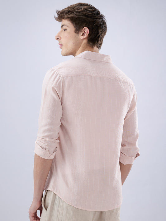 Pale Pink Linear Loom Crinkled Shirt