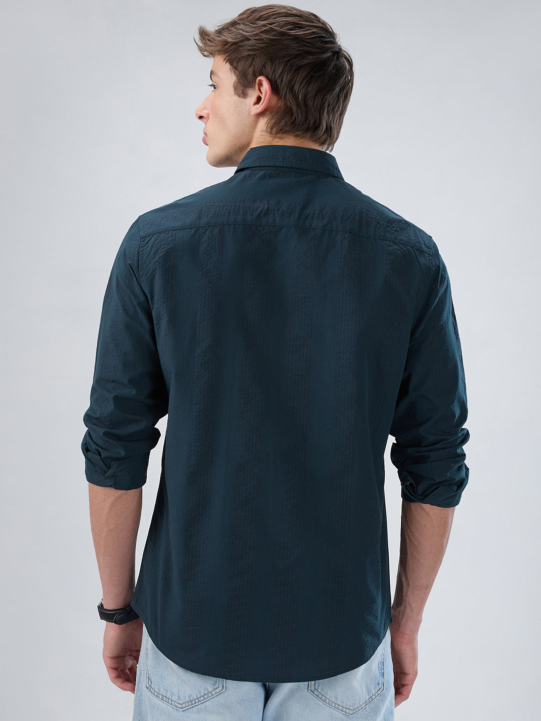 Emerald Green Striped Seersucker Shirt