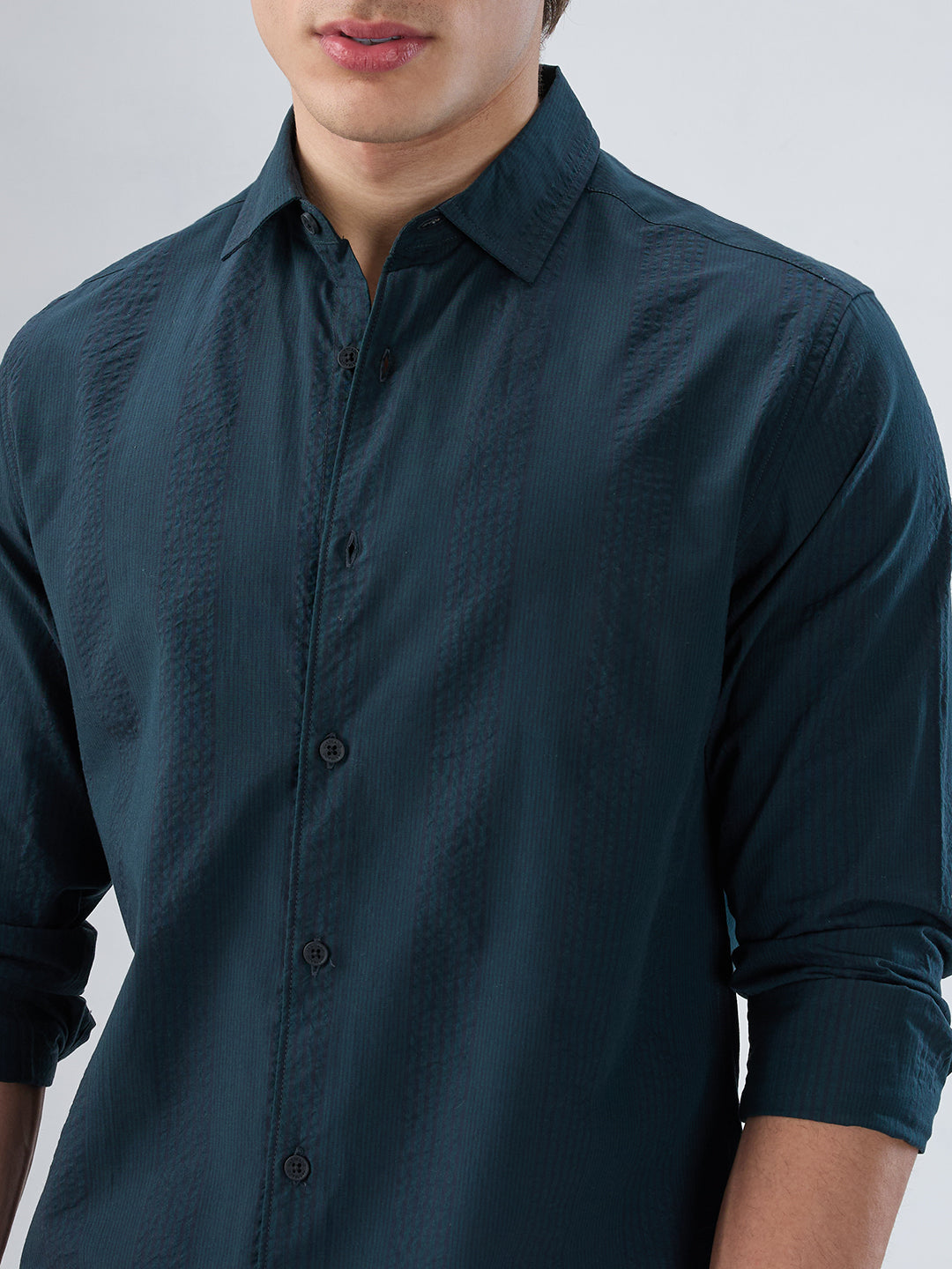 Emerald Green Striped Seersucker Shirt