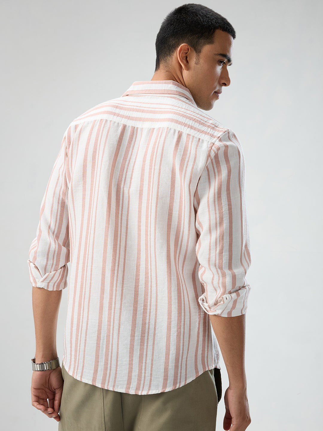 Dark Peach & White Vertical Striped Shirt