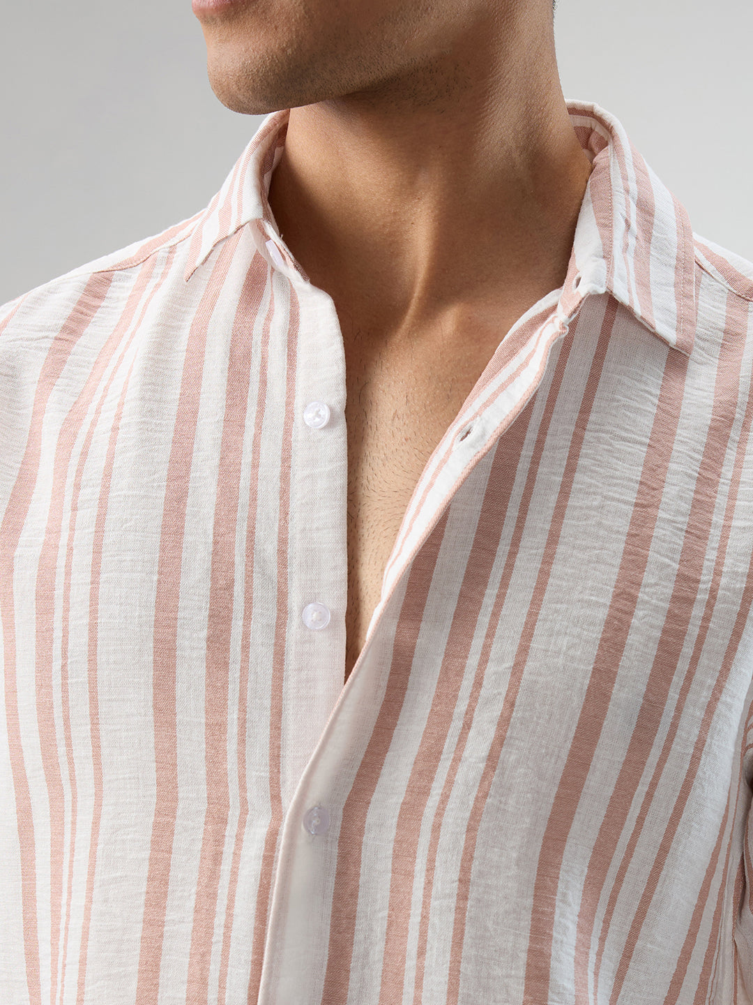 Dark Peach & White Vertical Striped Shirt