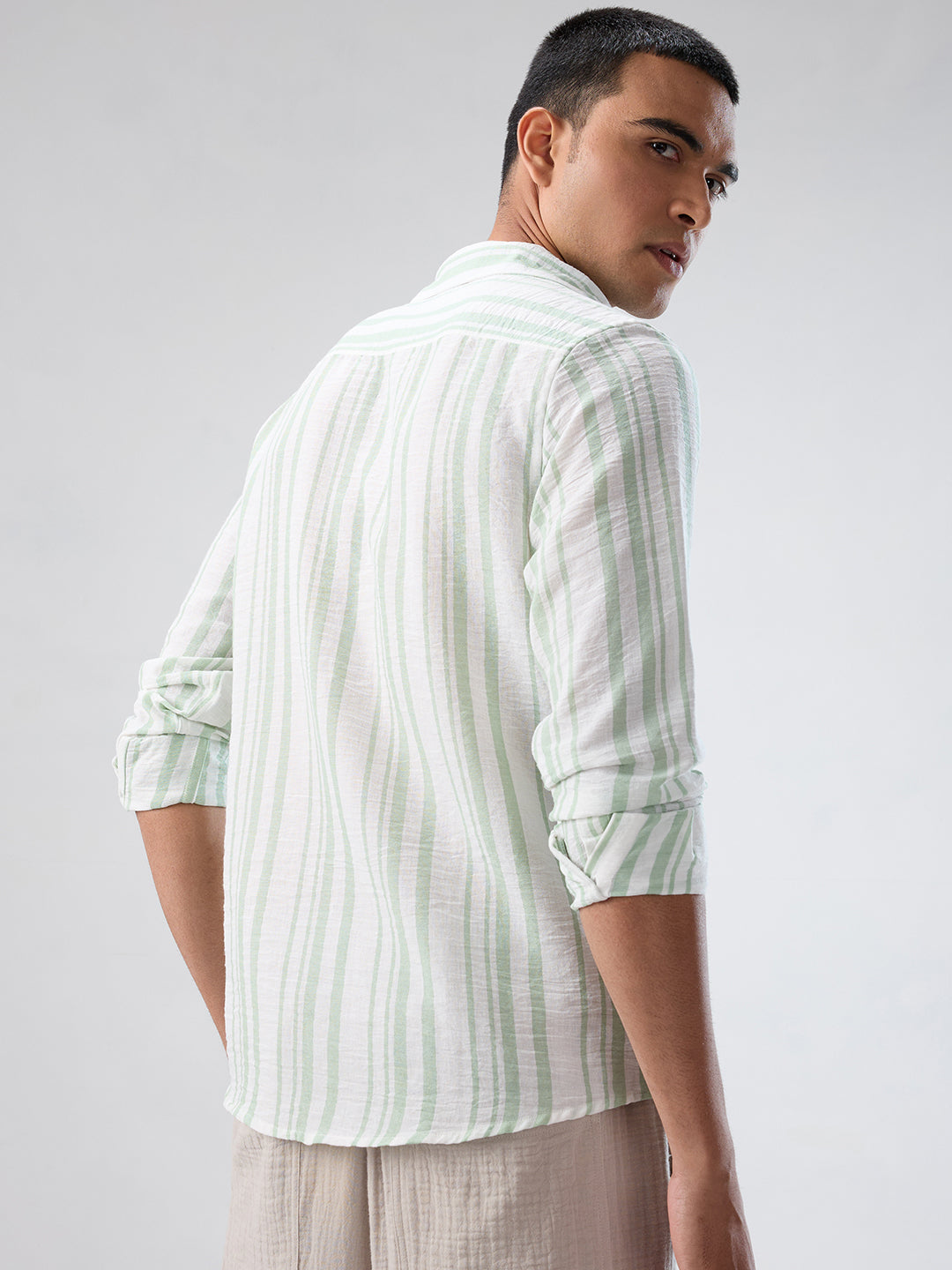 Mint Green & White Vertical Striped Shirt