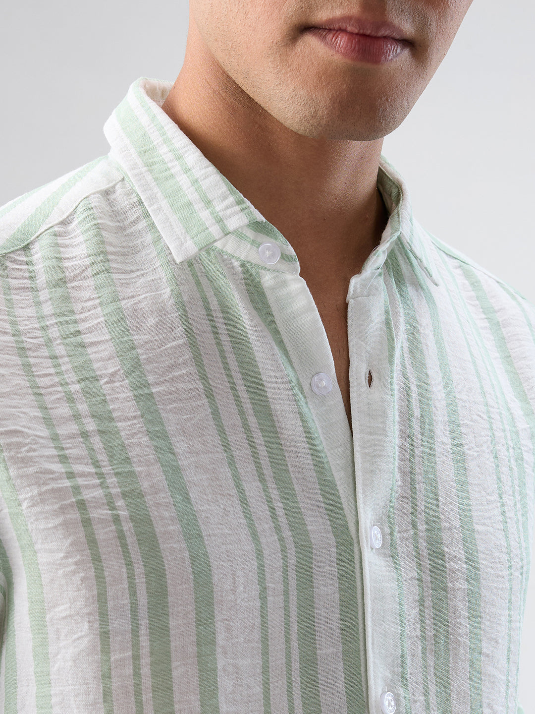 Mint Green & White Vertical Striped Shirt