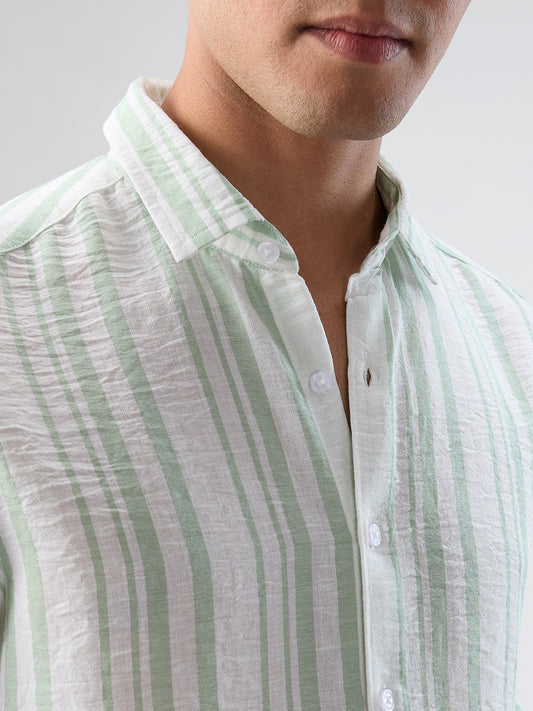 Mint Green & White Vertical Striped Shirt