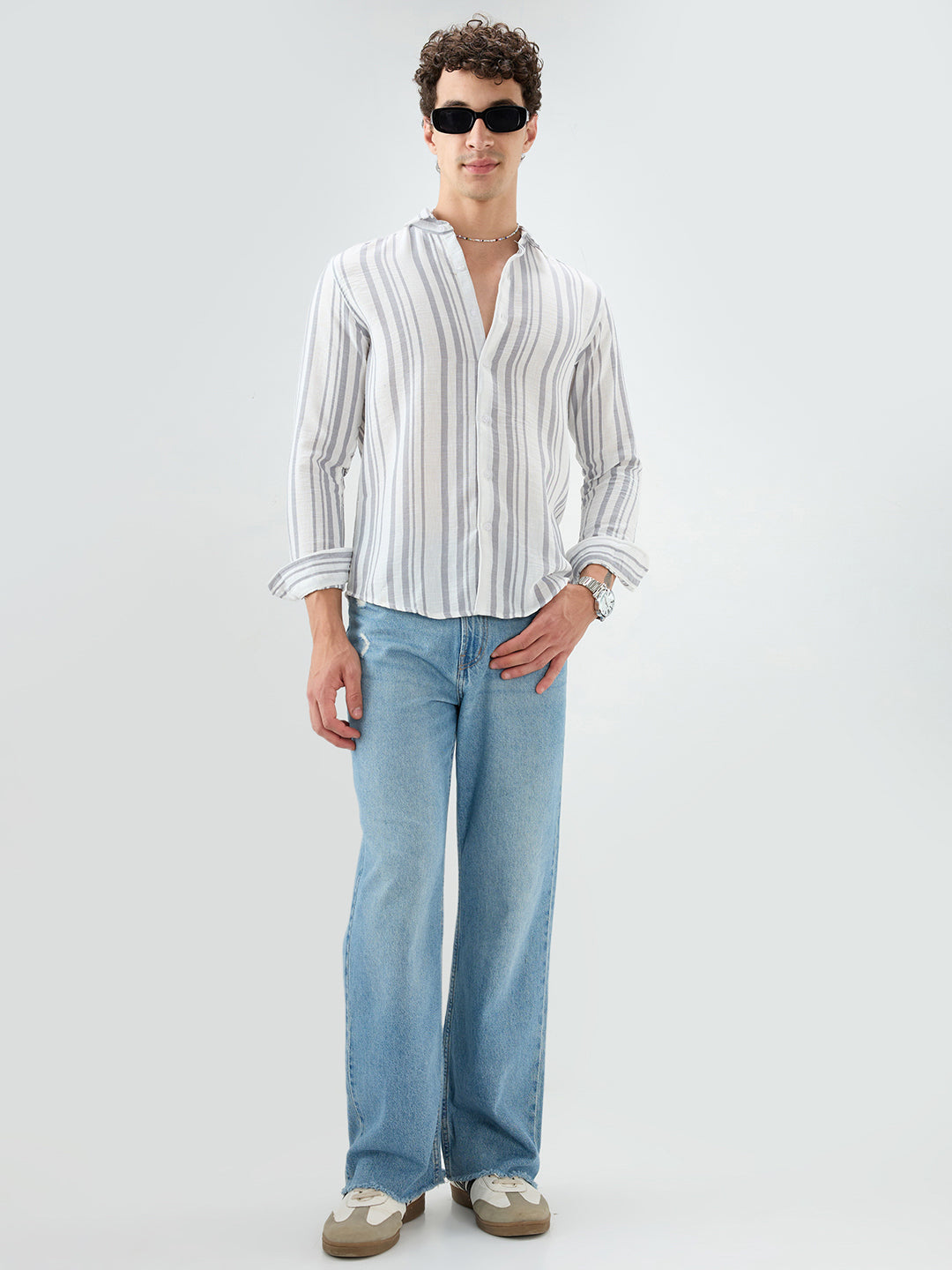 Ash Grey Vertical Striped Lightweight Shirt