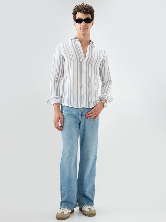 Ash Grey Vertical Striped Lightweight Shirt