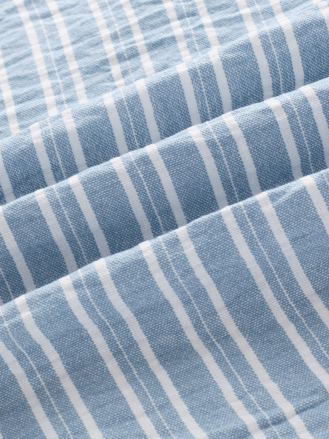 Slushy Dusty Blue Linear Striped Boxy Fit Crop Shirt