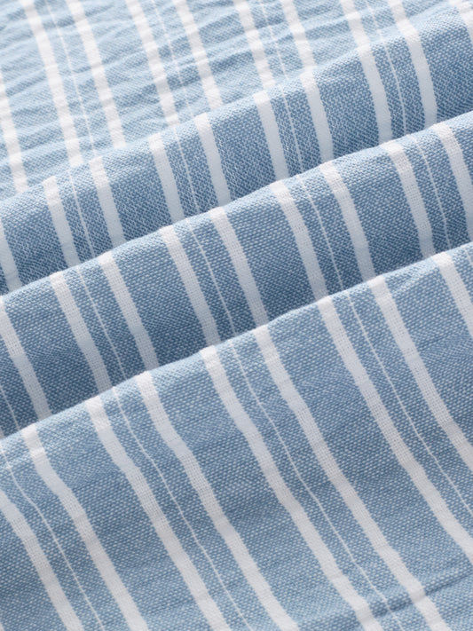 Slushy Dusty Blue Linear Striped Boxy Fit Crop Shirt