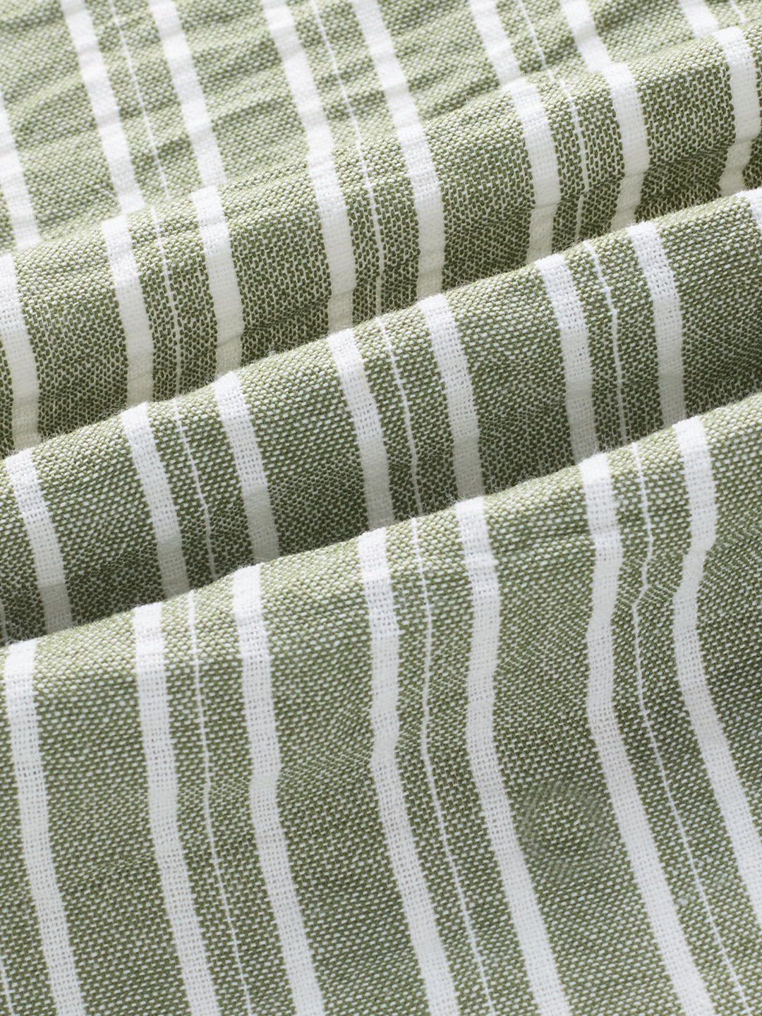 Moss Green Linear Striped Lightweight Crinkled Boxy Fit Crop Shirt