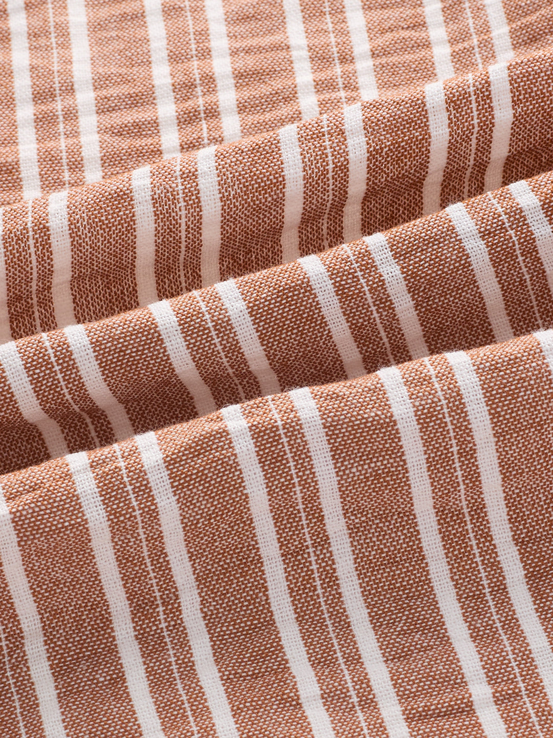 Russet Brown Striped Crinkled Boxy-Fit Crop Shirt