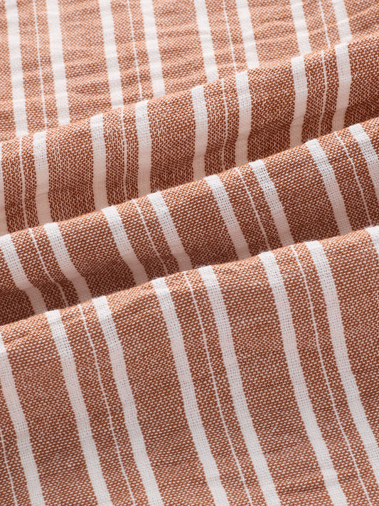 Russet Brown Striped Crinkled Boxy-Fit Crop Shirt