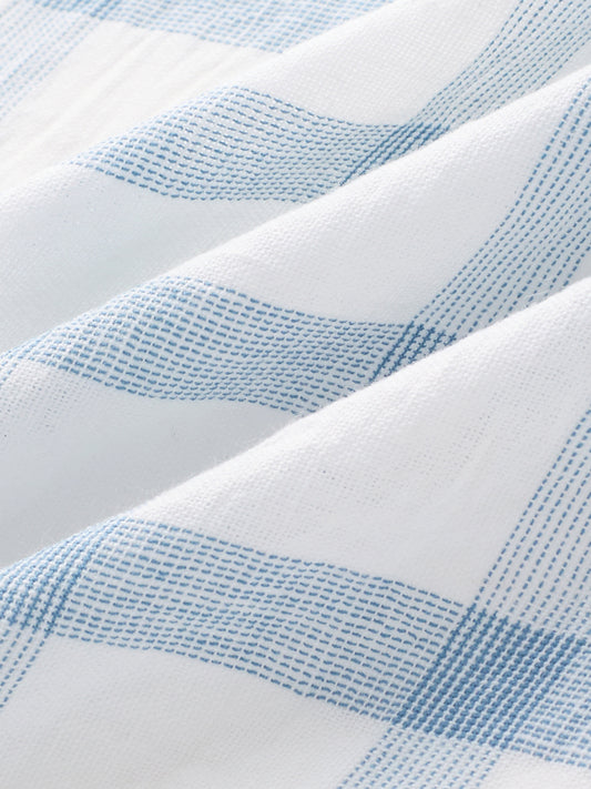 Blue & White Tartan Checkered Boxy Fit Crop Shirt