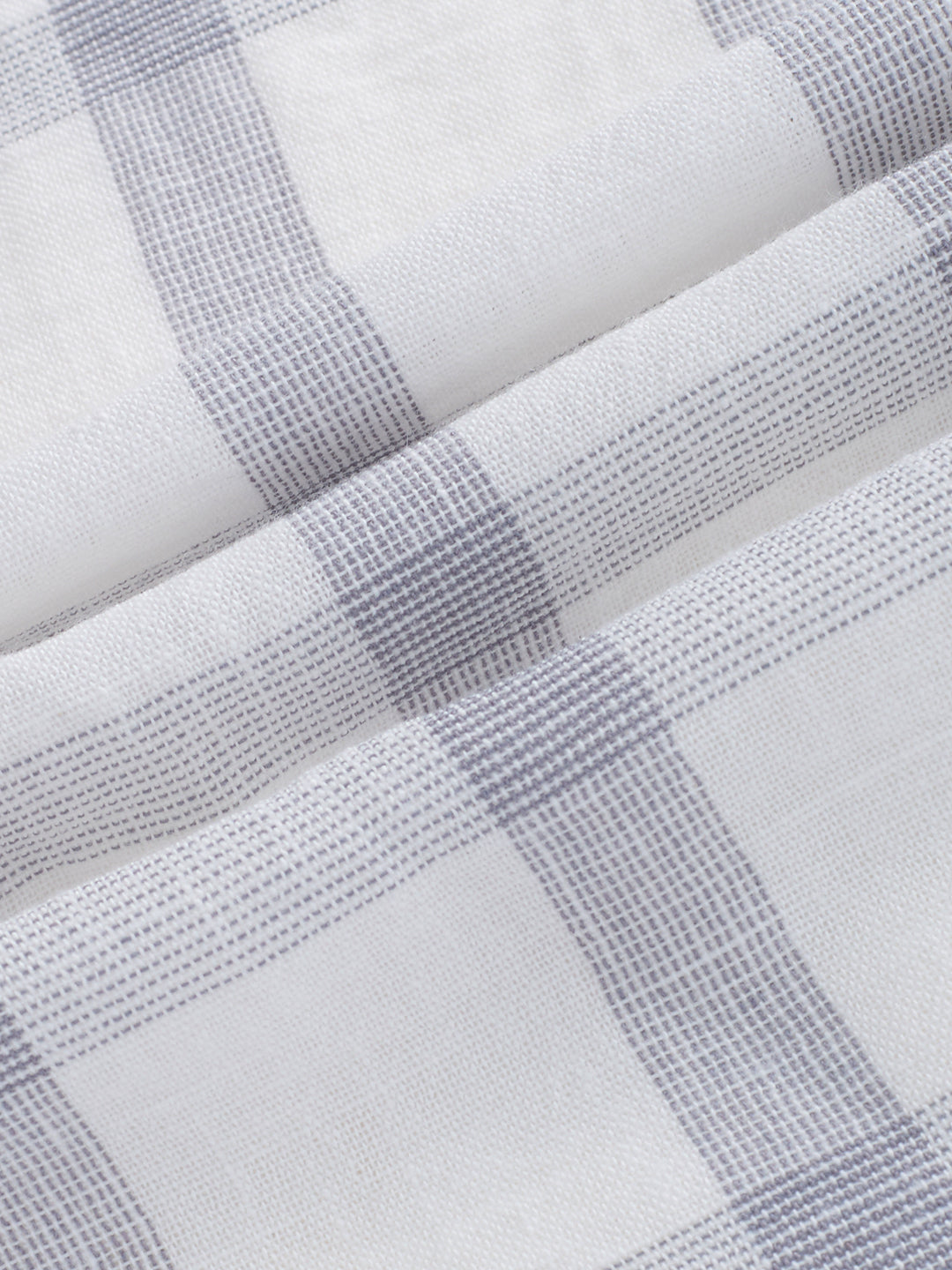Stone Grey Checks  Fine-Weave Boxy Fit Crop Shirt