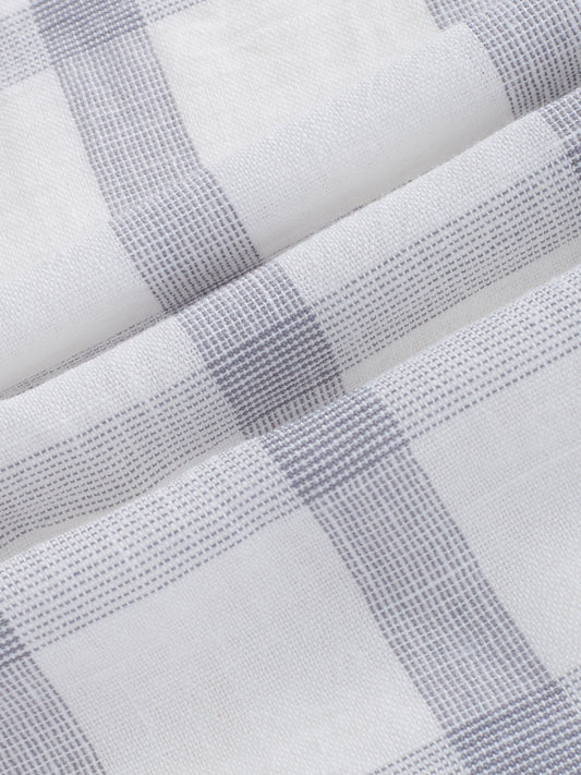 Stone Grey Checks  Fine-Weave Boxy Fit Crop Shirt