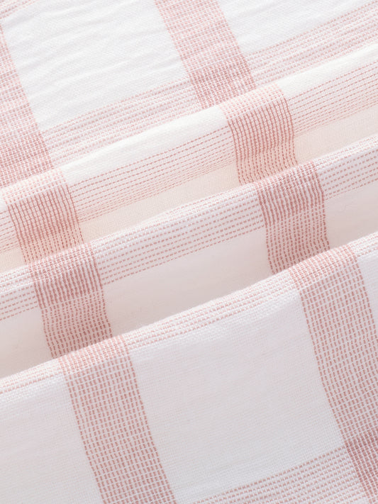 Blush Pink Box Checks Boxy Fit Crop Shirt