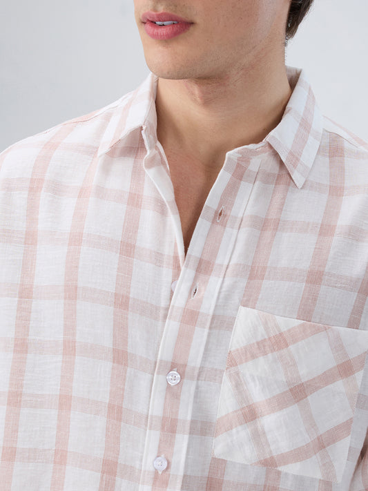 Blush Pink Box Checks Boxy Fit Crop Shirt