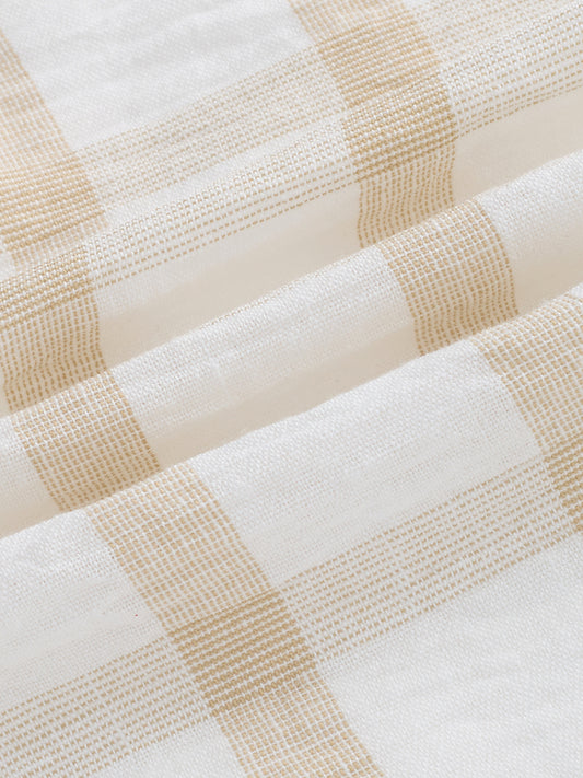 Warm Beige Checks Fine-Weave Boxy Fit Crop Shirt