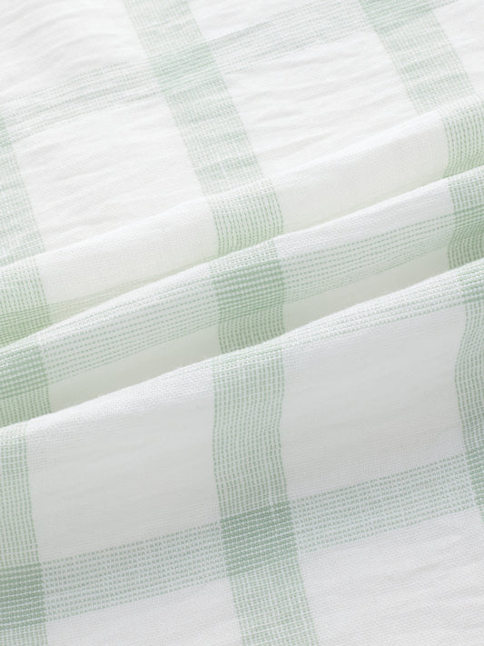 Minted Sage Green Box Checks Boxy Fit Crop Shirt