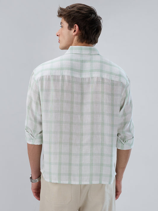 Minted Sage Green Box Checks Boxy Fit Crop Shirt