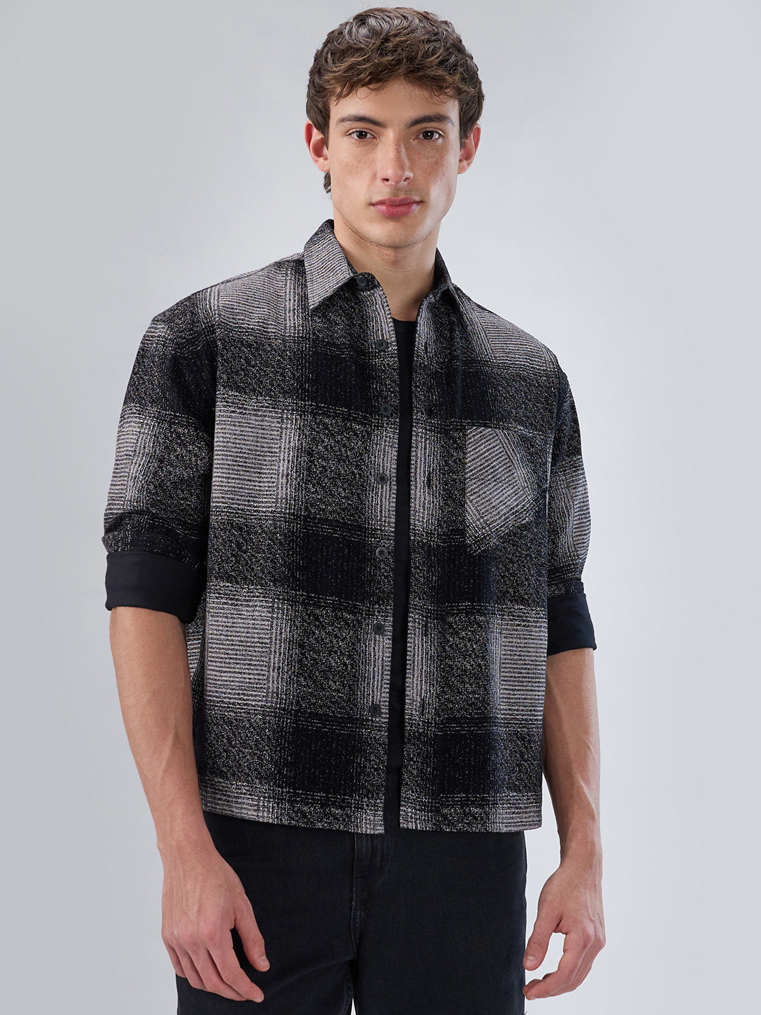 Static Monochrome Corduroy Boxy Fit Crop Overshirt