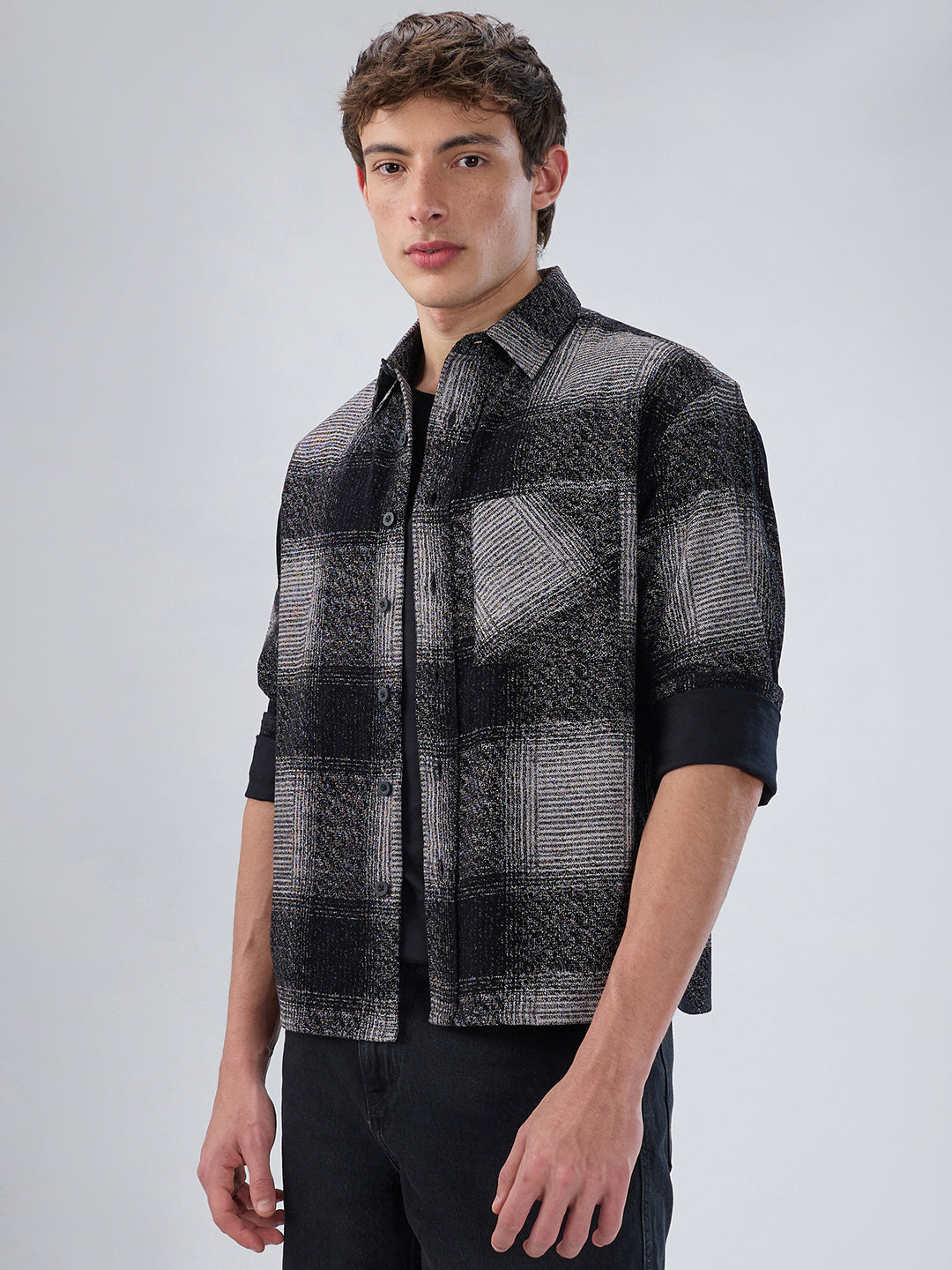 Static Monochrome Corduroy Boxy Fit Crop Overshirt