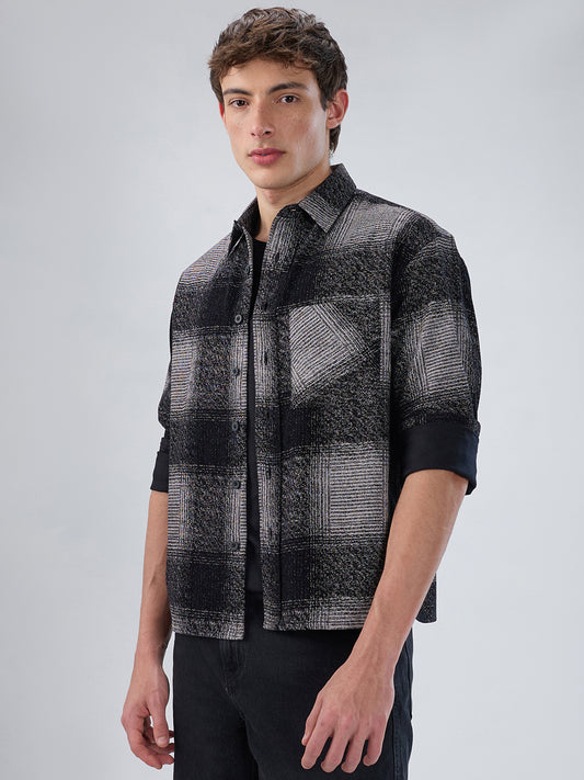 Static Monochrome Corduroy Boxy Fit Crop Overshirt