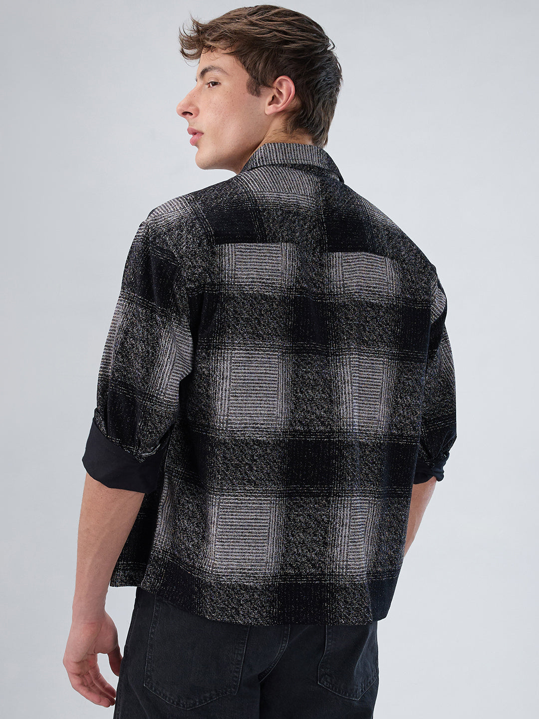 Static Monochrome Corduroy Boxy Fit Crop Overshirt