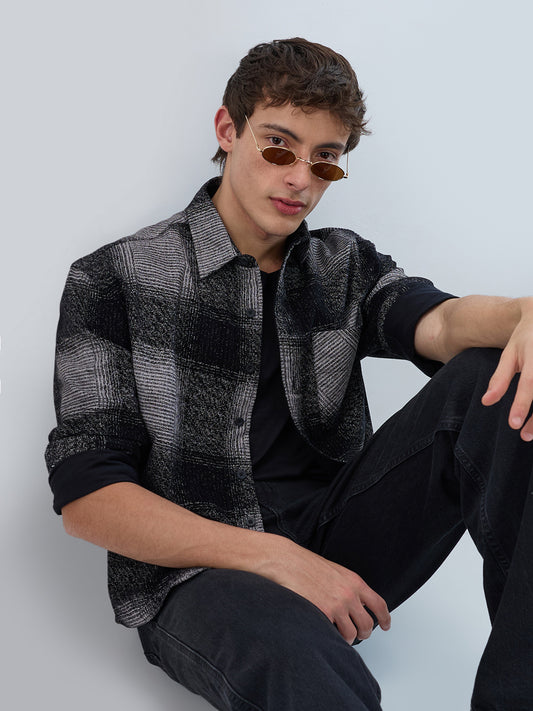 Static Monochrome Corduroy Boxy Fit Crop Overshirt