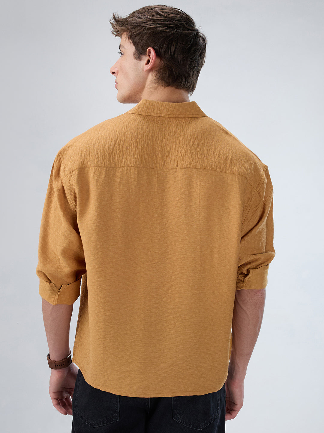 Warm Mustard Sun-Cured Lightweight Textured Boxy Fit  Crop Shirt