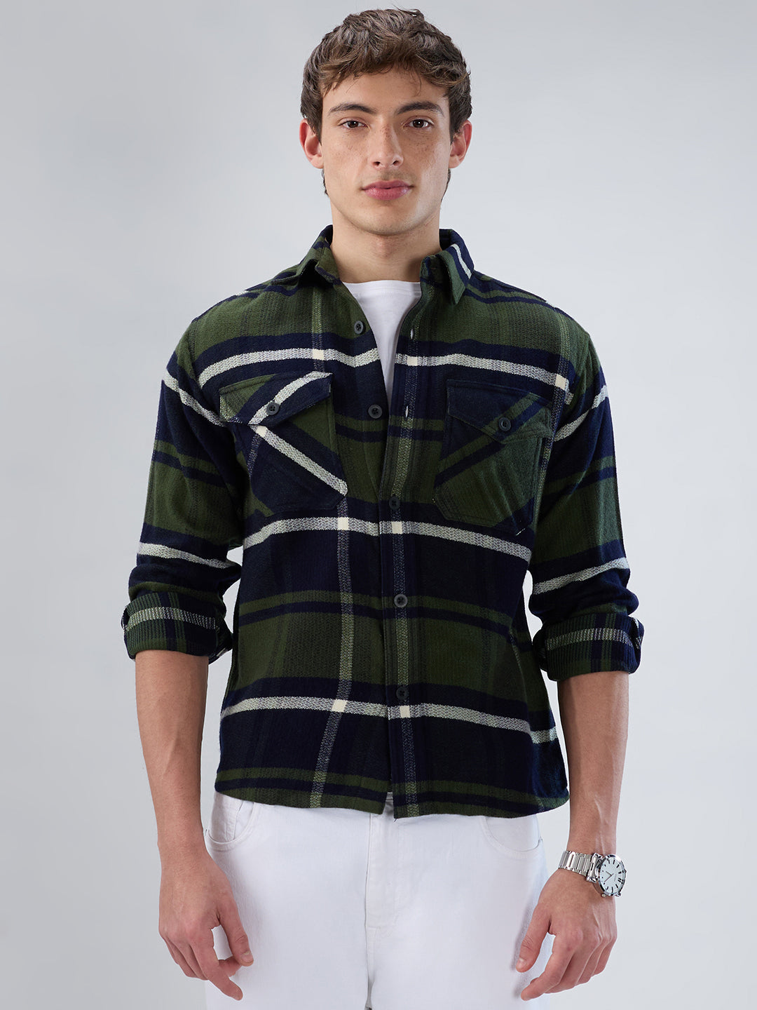 Olive & Black Checked Flannel Overshirt
