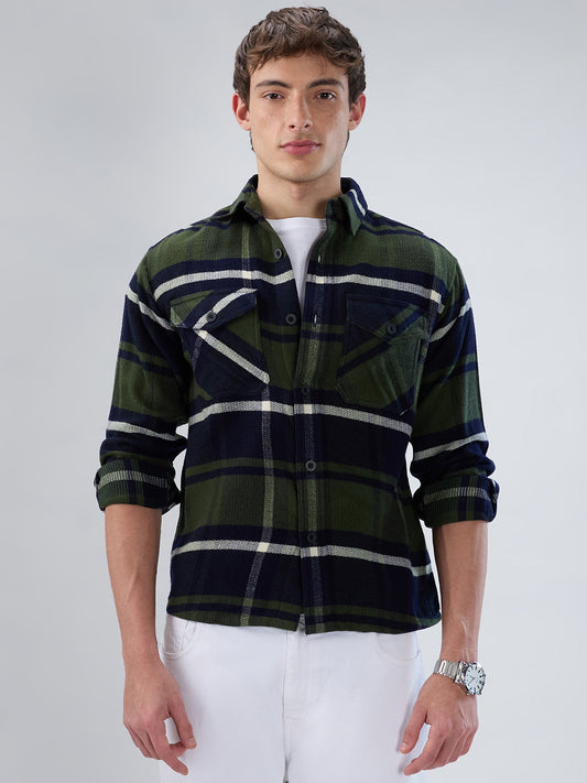 Olive & Black Checked Flannel Overshirt