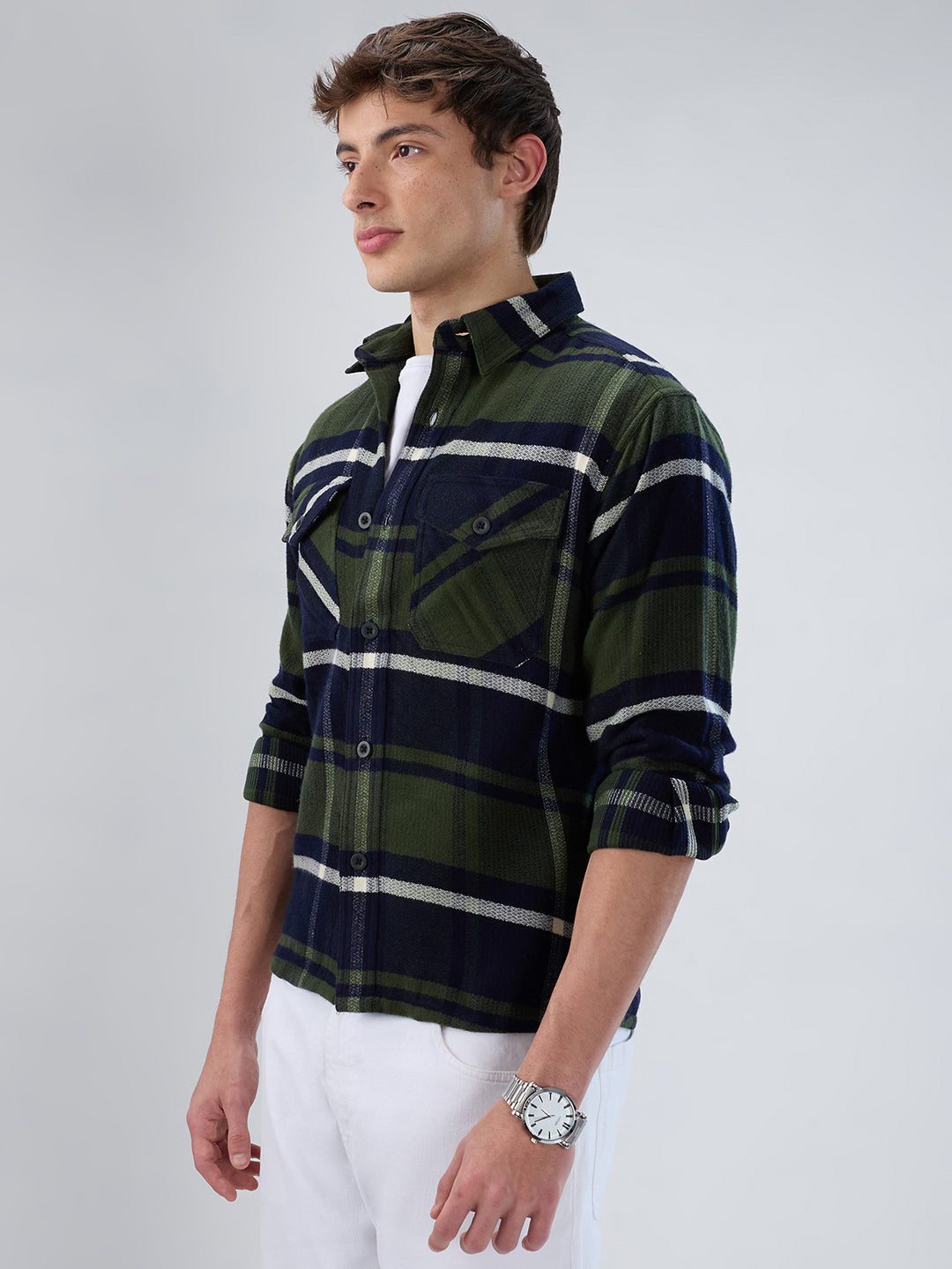 Olive & Black Checked Flannel Overshirt