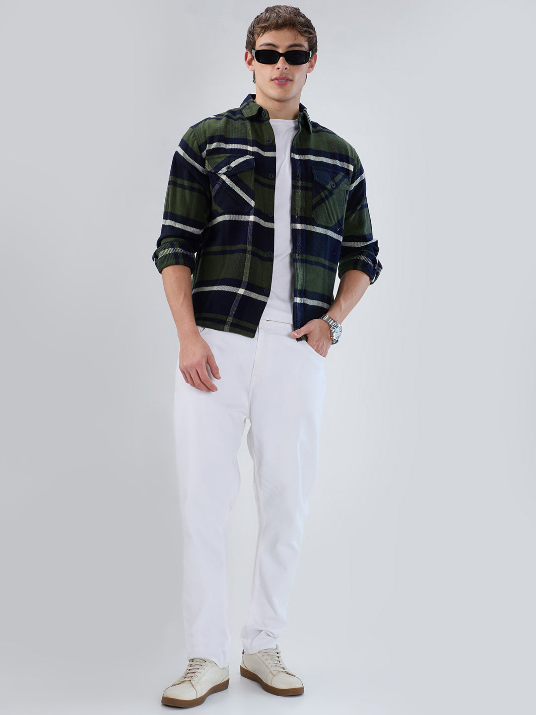 Olive & Black Checked Flannel Overshirt