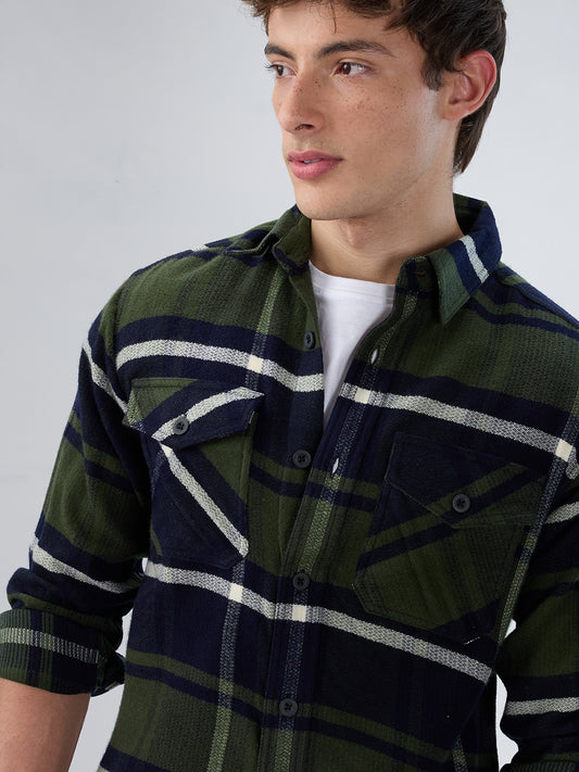 Olive & Black Checked Flannel Overshirt