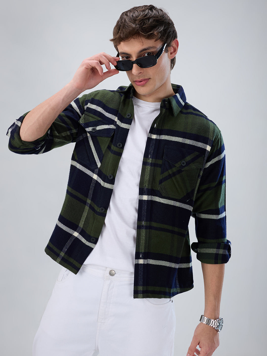 Olive & Black Checked Flannel Overshirt