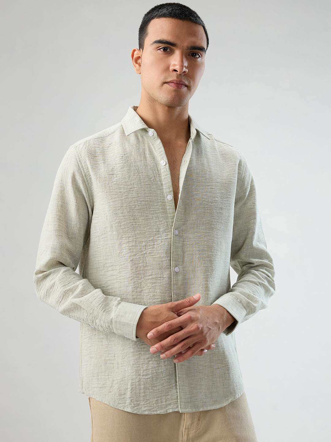 Moss Green Crinkled Textured Shirt