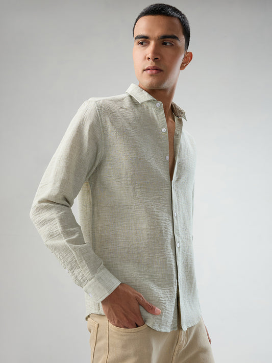 Moss Green Crinkled Textured Shirt