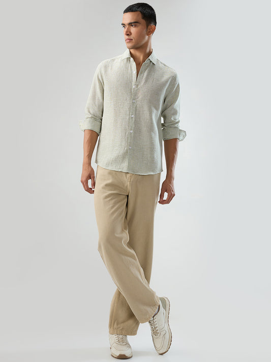 Moss Green Crinkled Textured Shirt