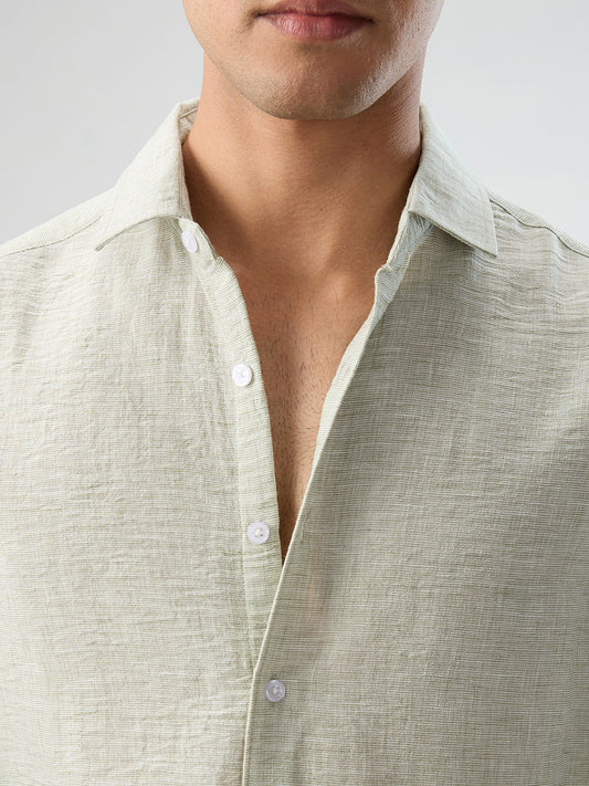 Moss Green Crinkled Textured Shirt